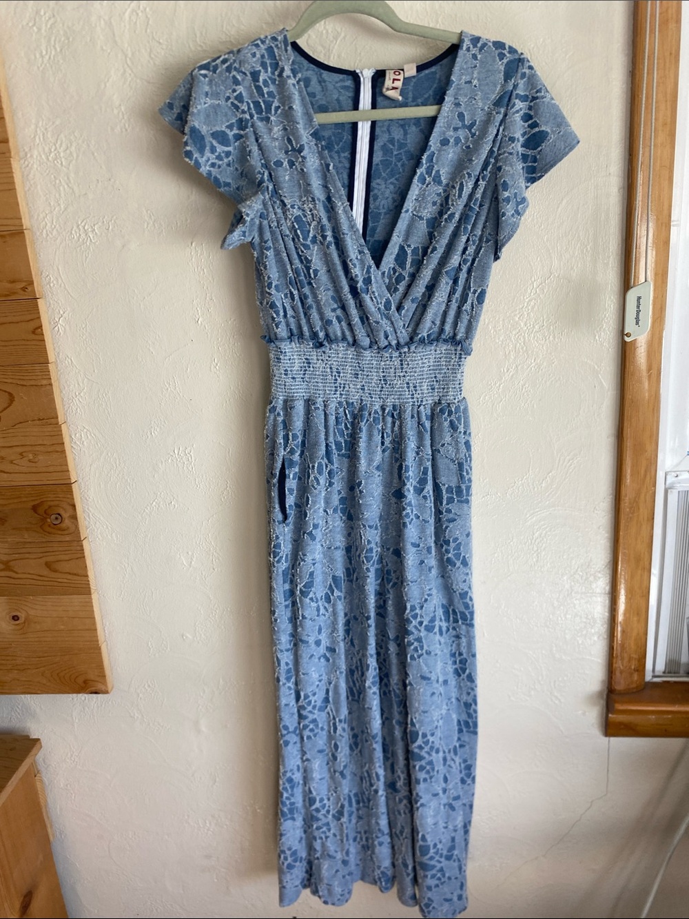 dolan Light Blue Lace Jumpsuit with Smocked Waist